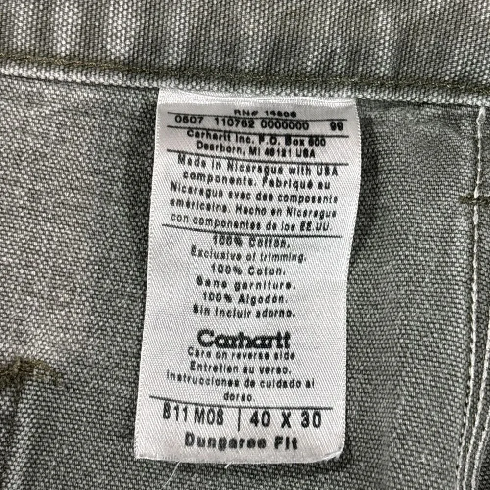 Carhartt Carpenter Pants Men's 38x29 Green Duck Canvas Relaxed Fit Dungaree